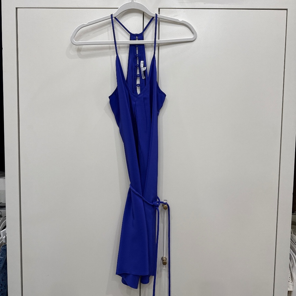 Straps silk blue dress